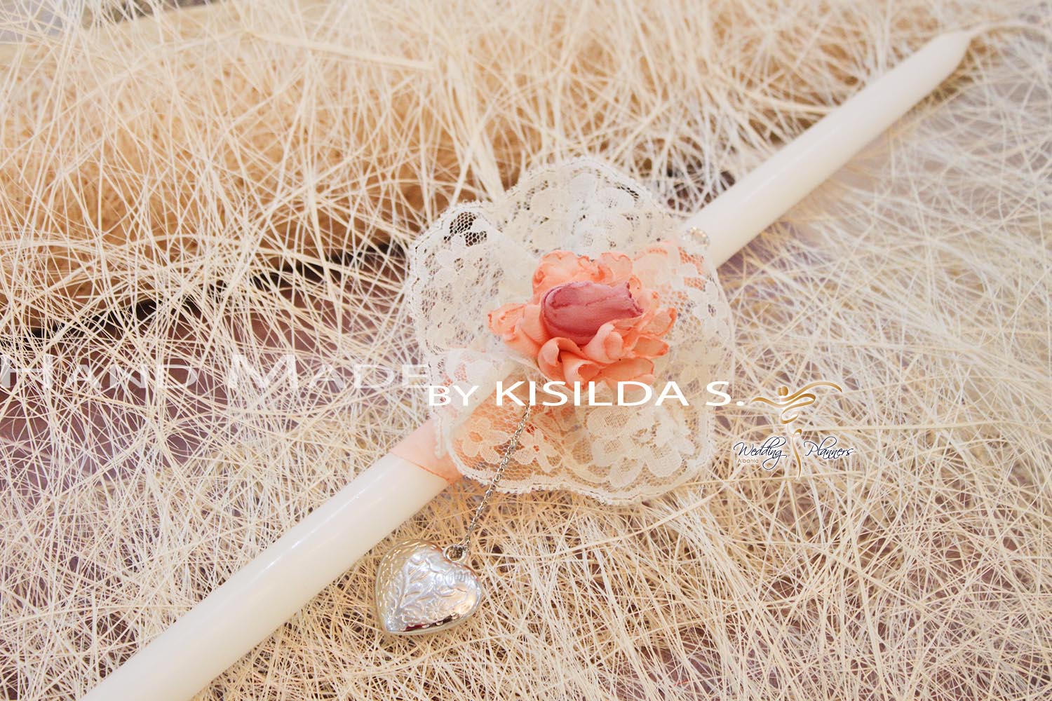 Easter candle with a metal heart