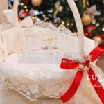 Basket for confetti  Light Ivory & Red