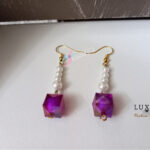 Earring with pearl & square purple stones