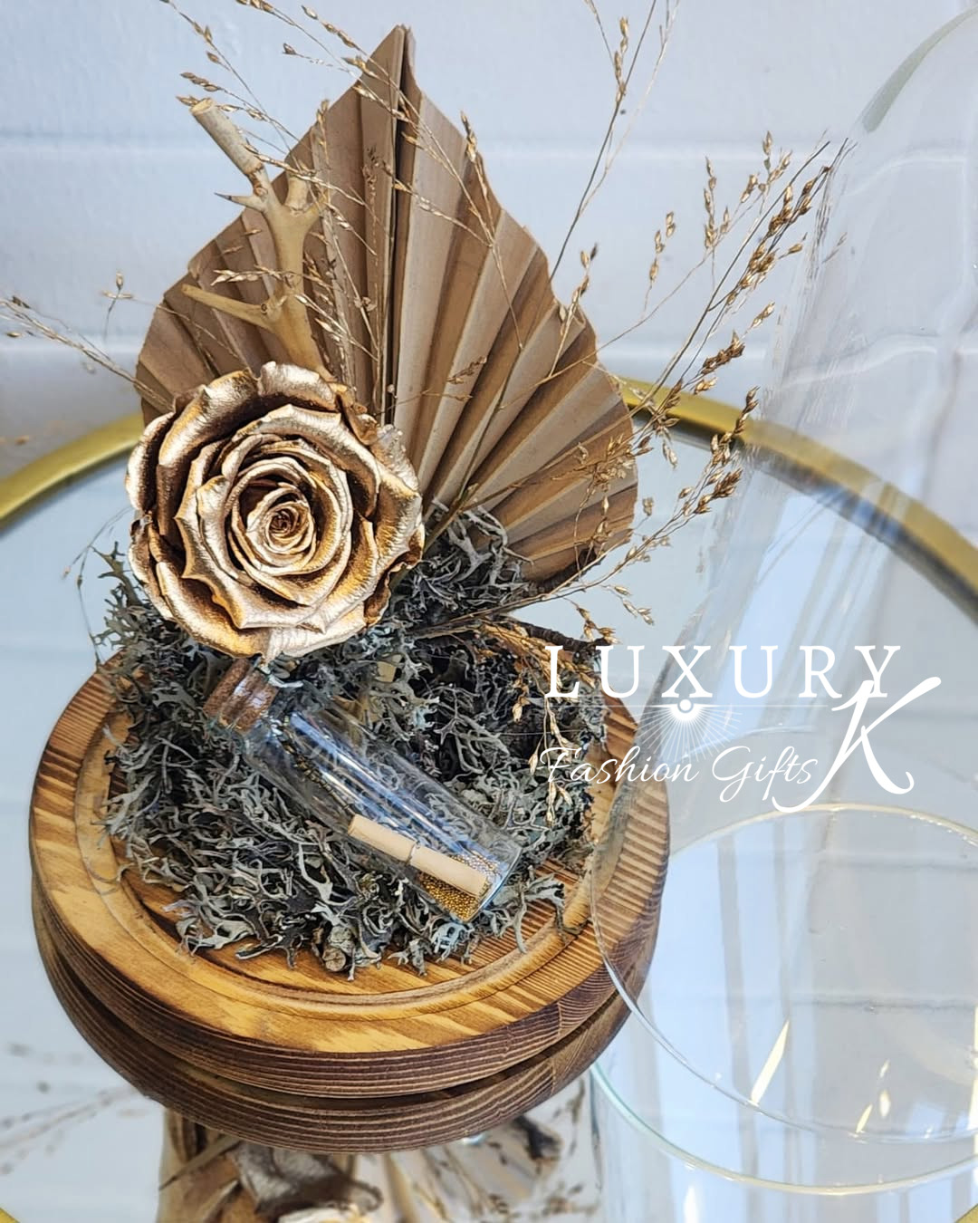 Βαλσαμωμένο Χρυσό Τριαντάφυλλο & Φύλλο χρυσού